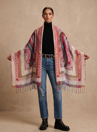 Tanvi Artisan 3 Layers Wool Scarf| Peaches