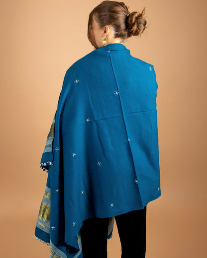 The Desert Shimmer Hand Loom Shawl| Turquoise