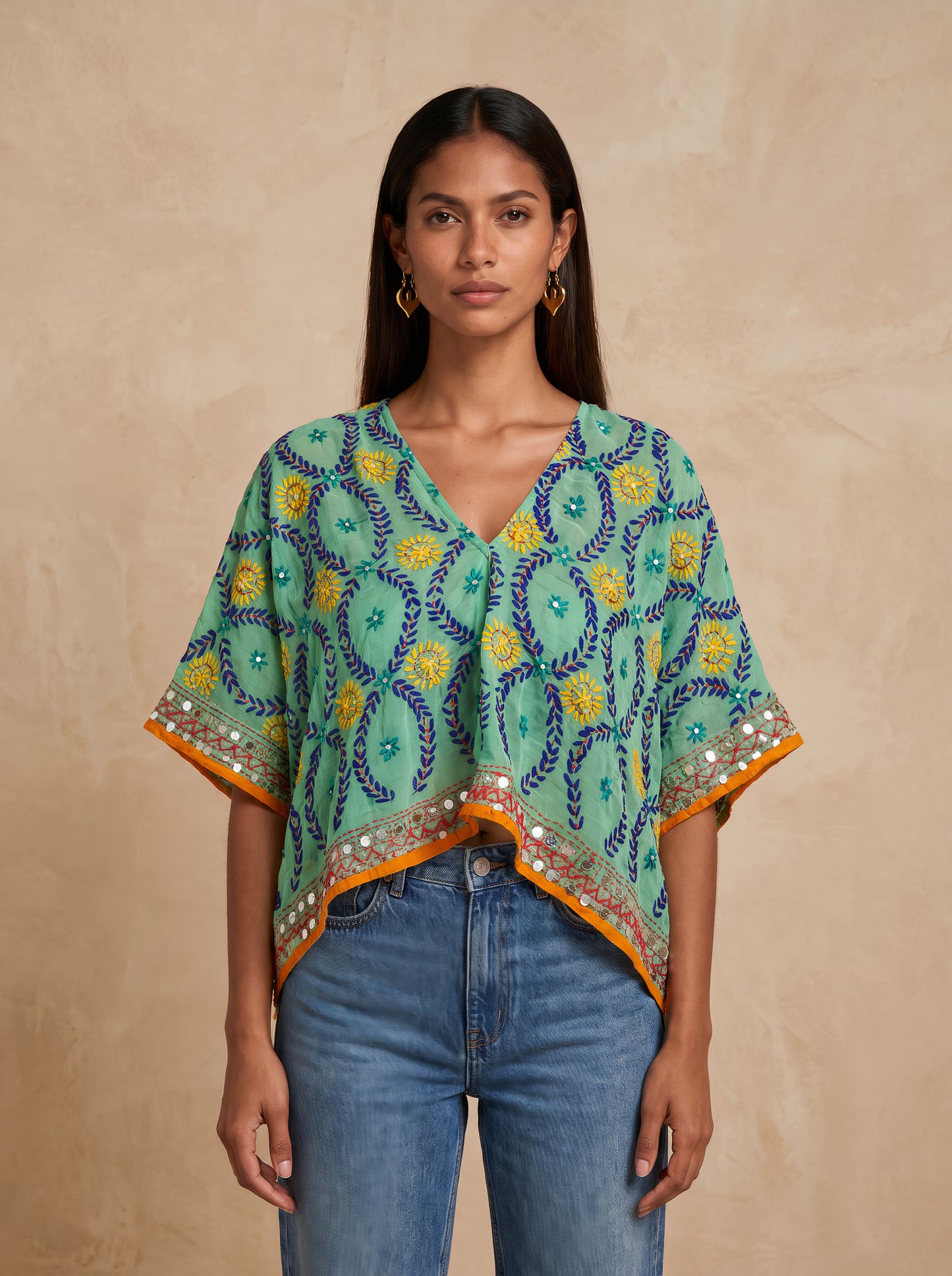 Azmiralda Hand Embroidered Crop Top| Greens