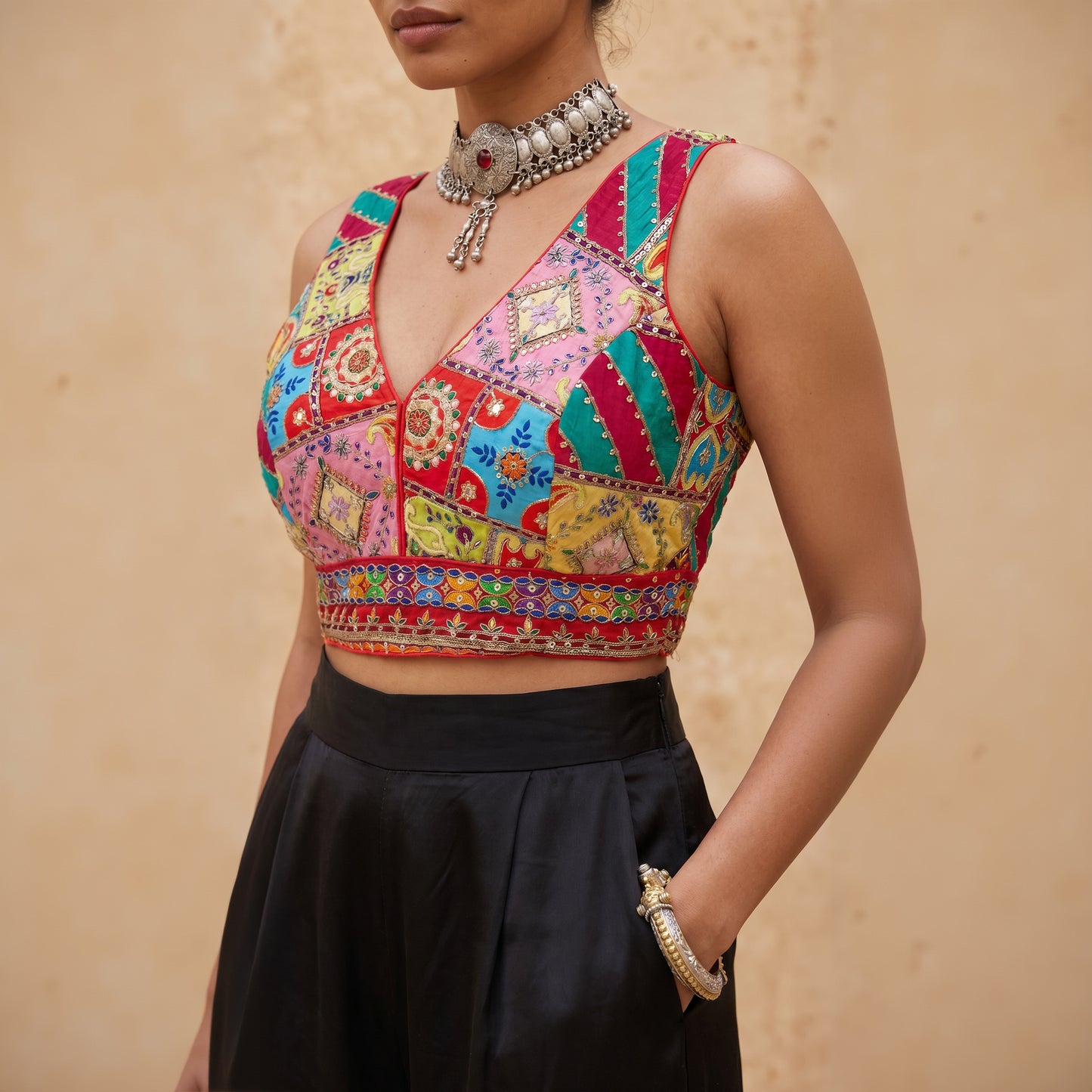The Maya Embroidered Silk Bustier| Red