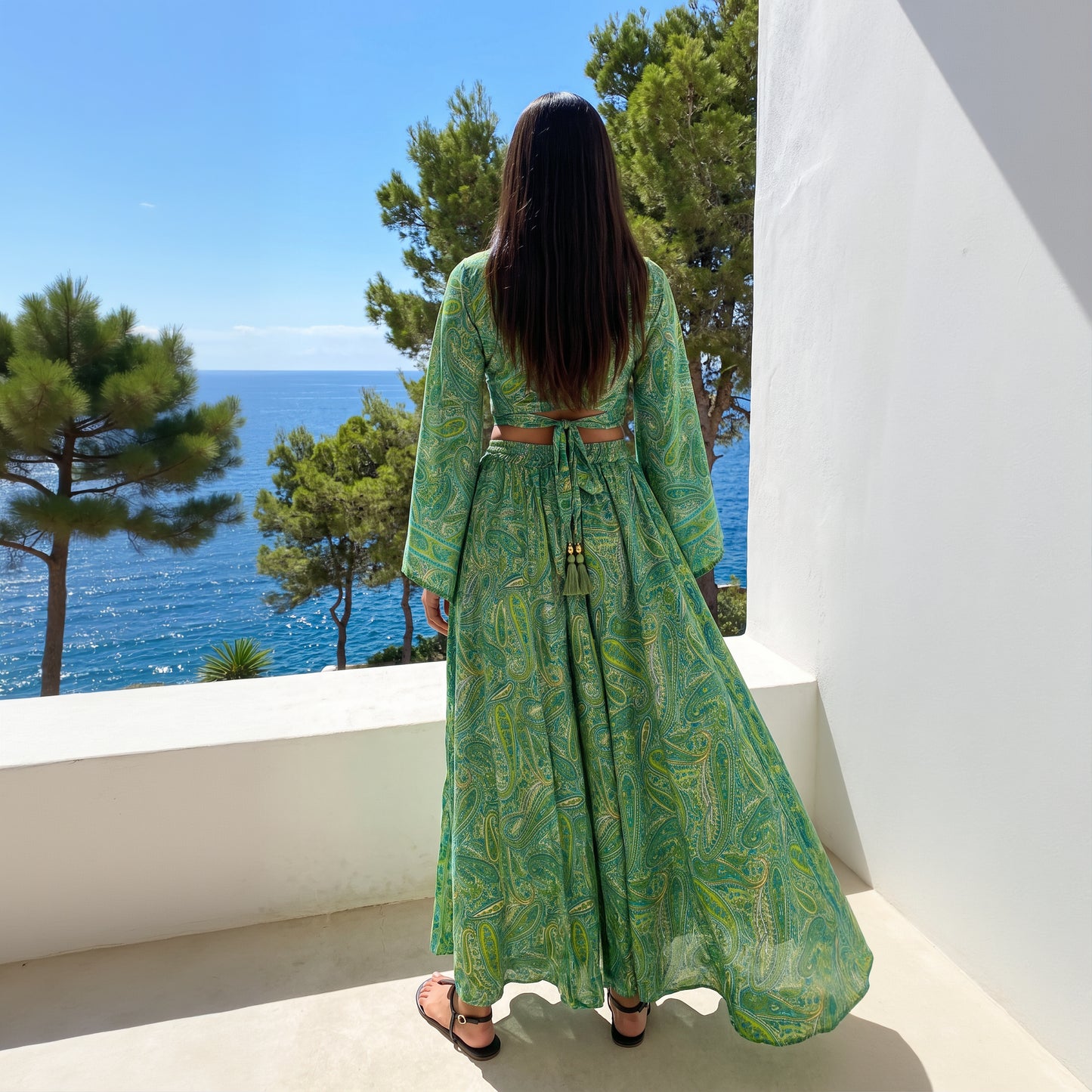 Kira Silk Pants & Top| Tropical Green