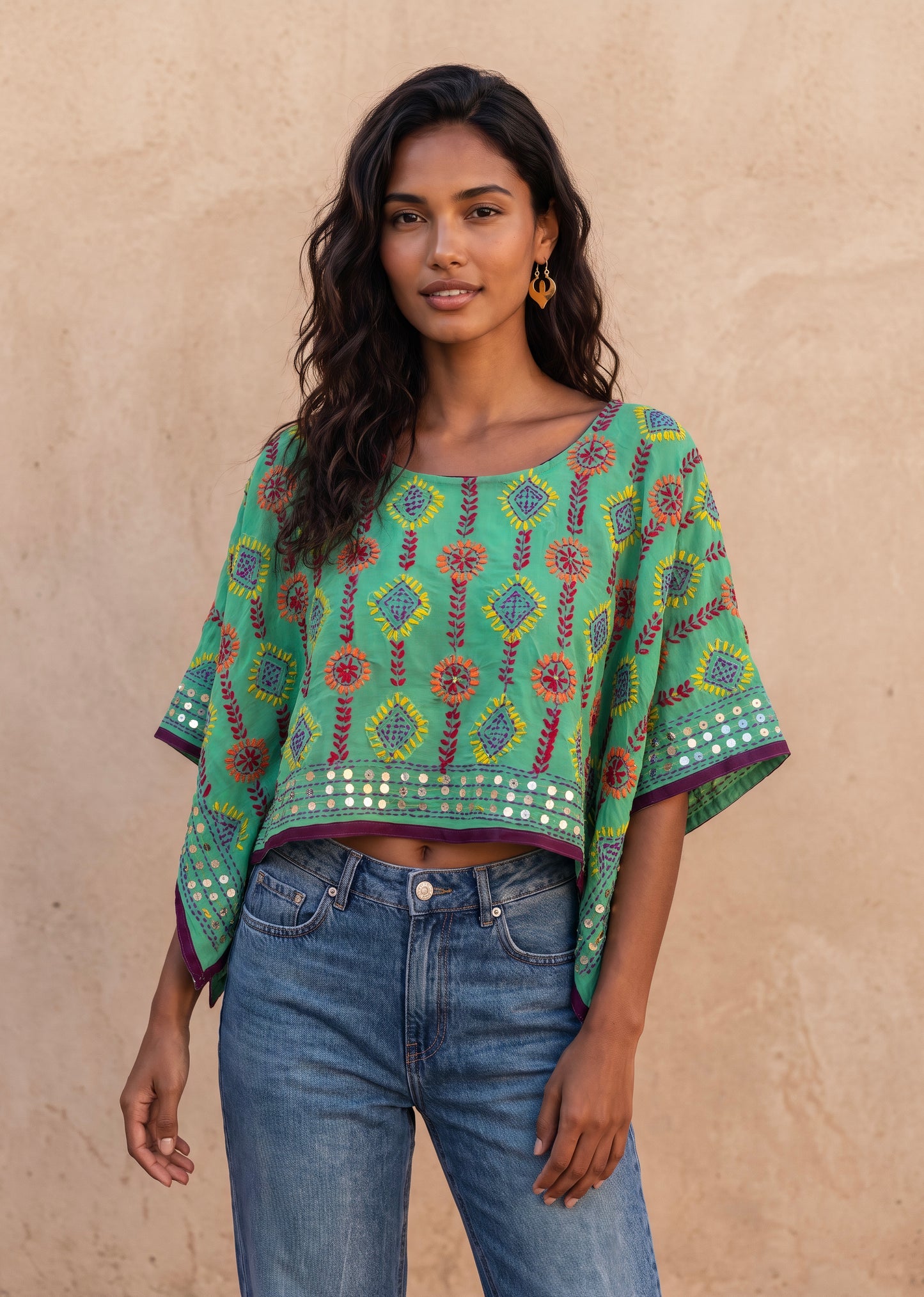 Azmiralda Hand Embroidered Top| Mint Greens
