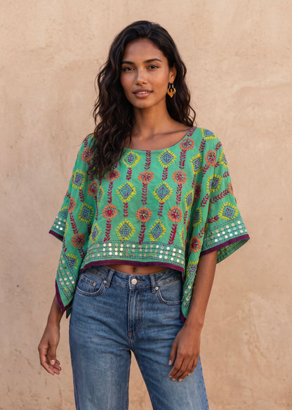 Azmiralda Hand Embroidered Top| Mint Greens