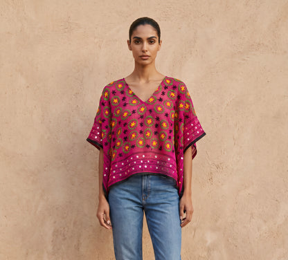 Azmiralda Hand Embroidered Top| Fuchsia