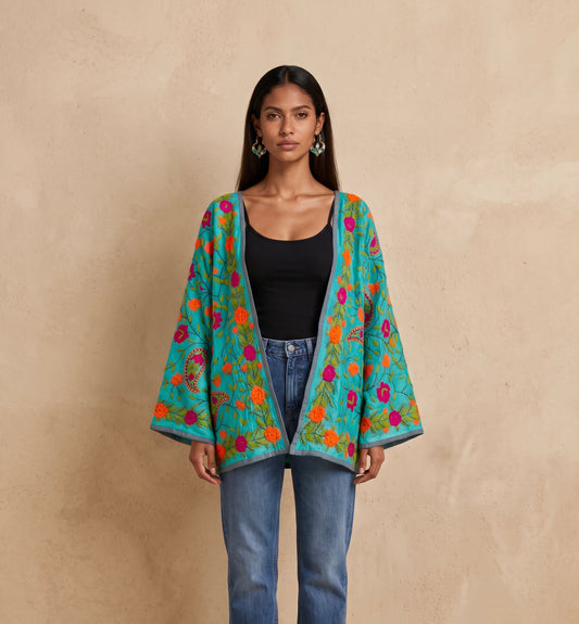 The Artisan Cardigan| Silk Turquoise