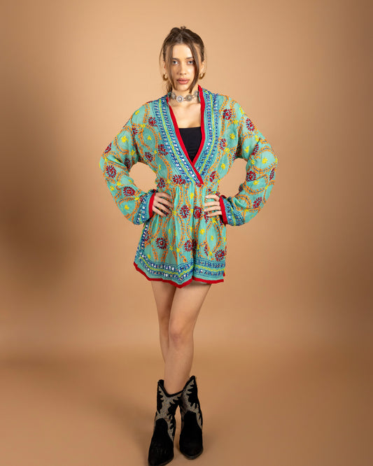 Calliope Hand Embroidered Dress in In Light Green