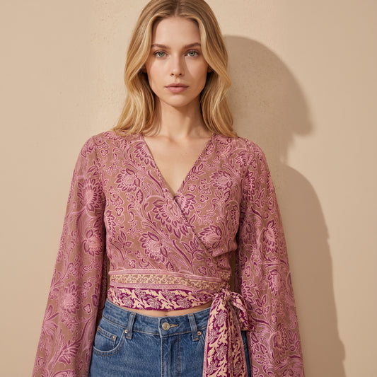 The Aria Silk Wrap Top