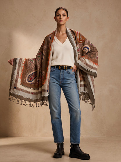 Tanvi Artisan 3 Layers Wool Scarf| Brown