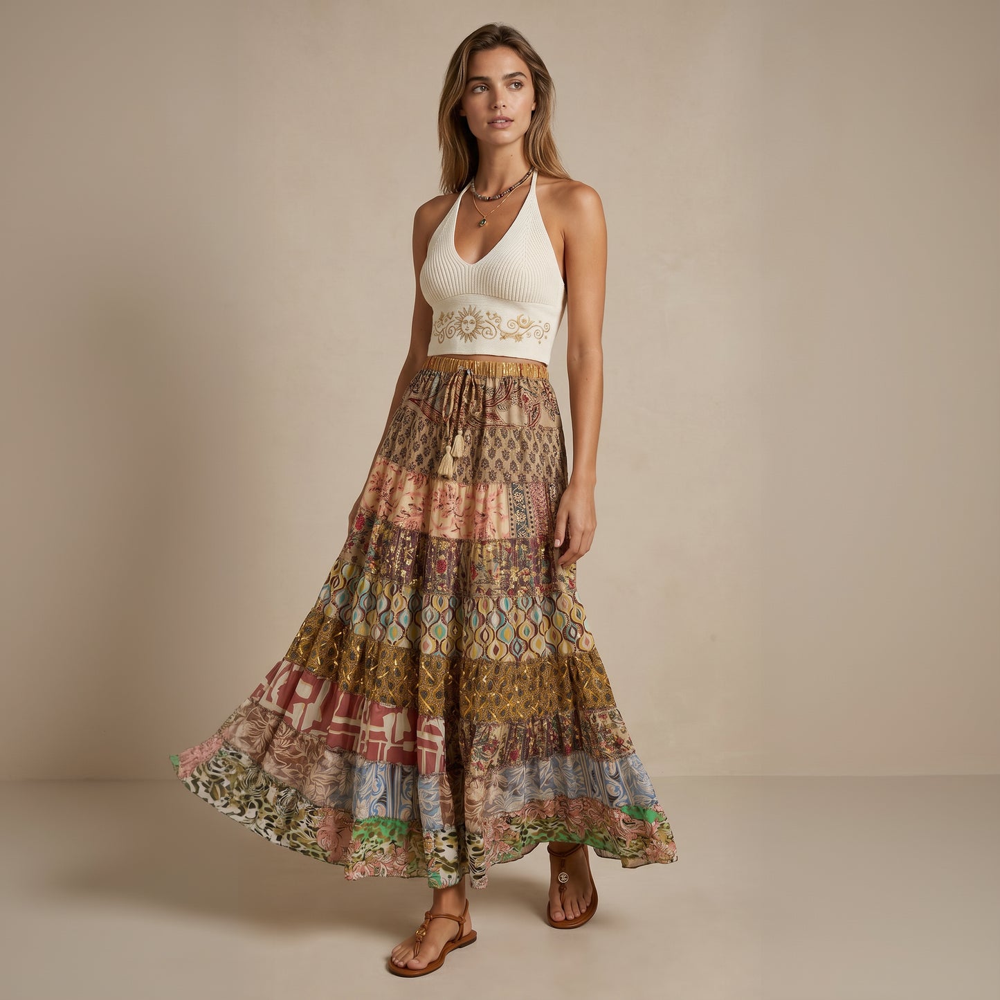 Patchwork Silk Skirt Bronze