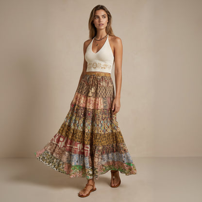 Patchwork Silk Skirt Bronze