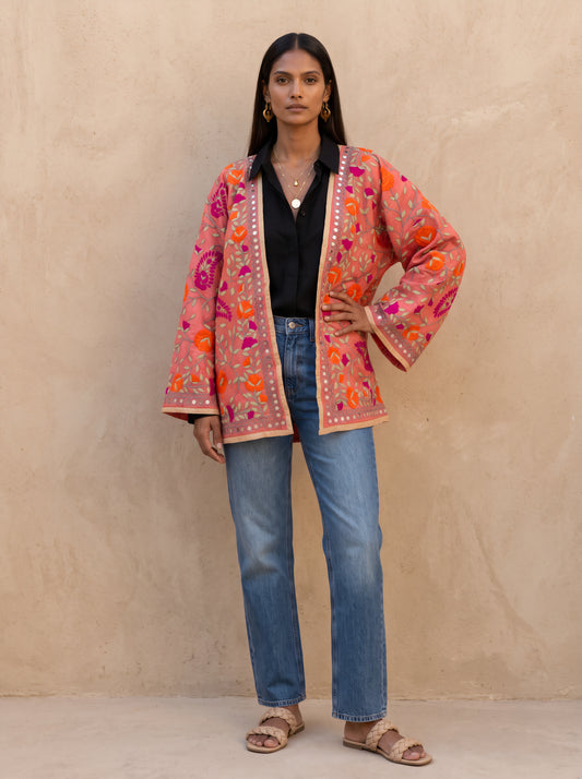 The Artisan Silk Cardigan| Peach