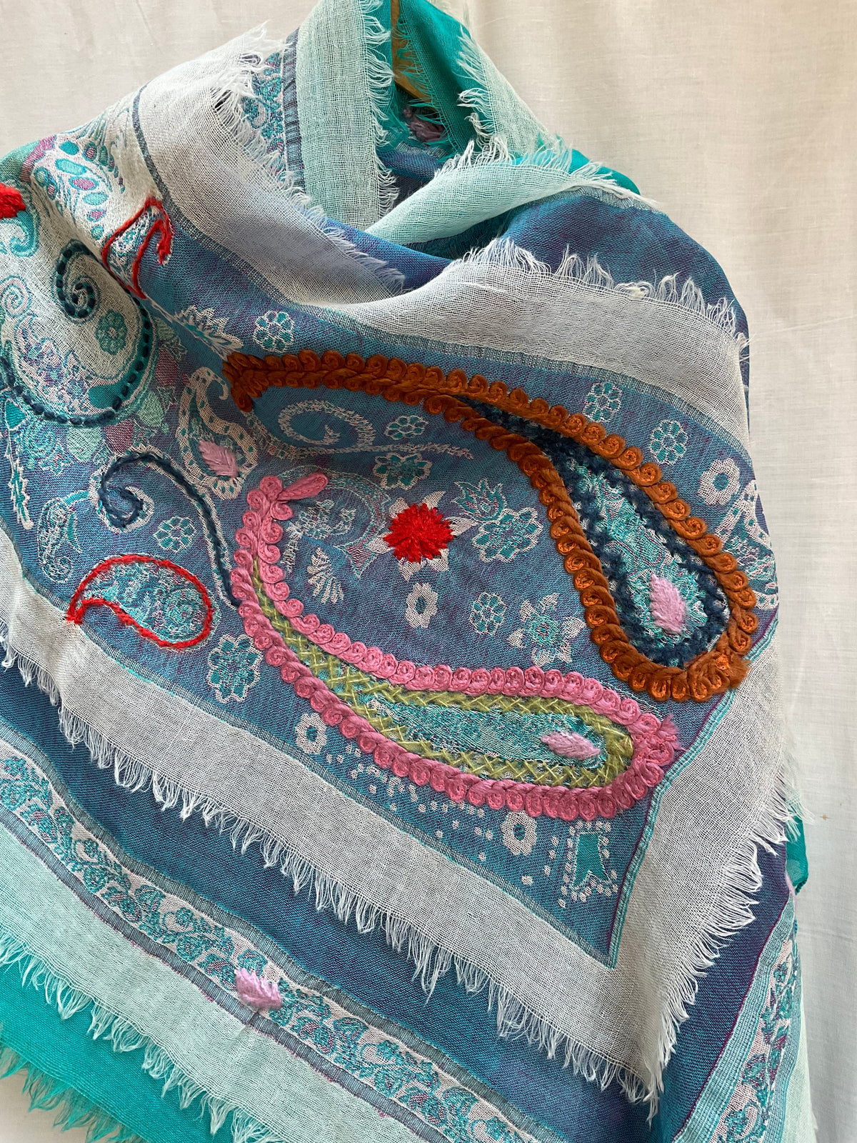 Tanvi Artisan 3 Layers Wool Scarf| Baby Blue