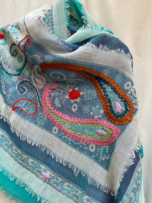 Tanvi Artisan 3 Layers Wool Scarf| Baby Blue