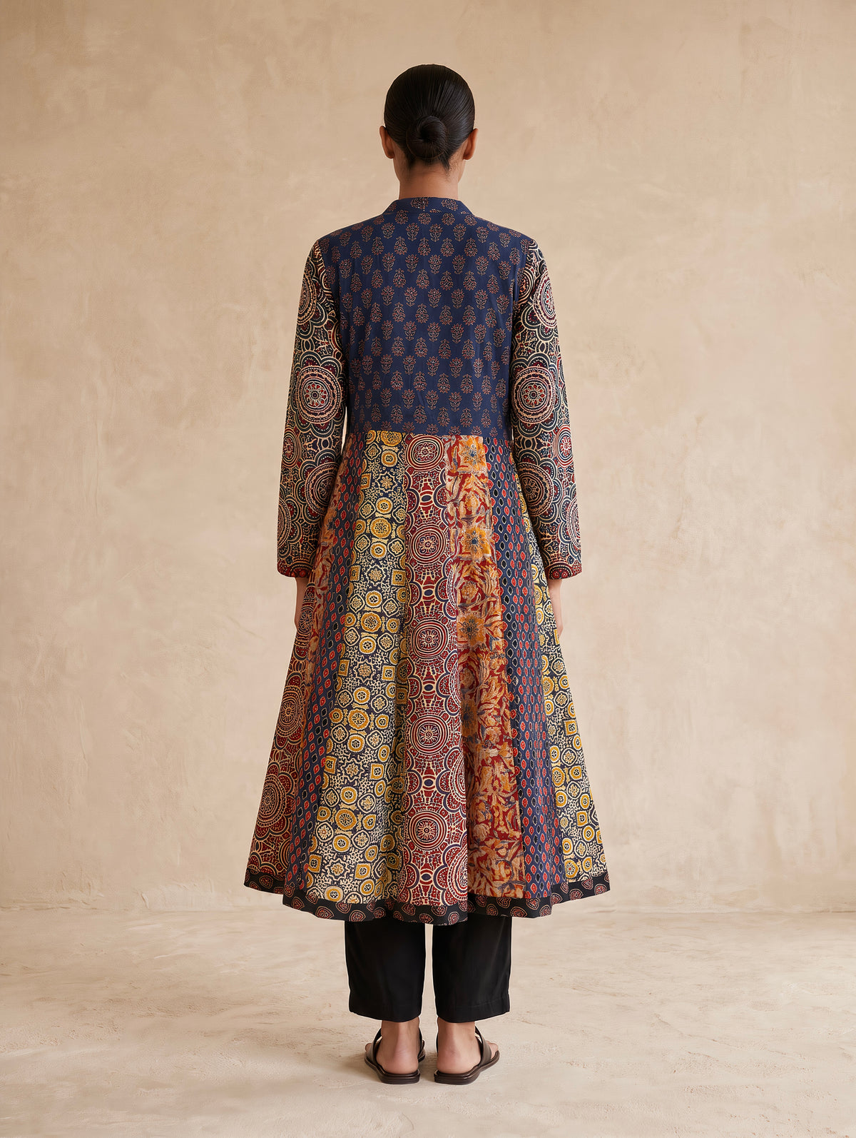 The Patchwork Ajrakh Cotton Duster| Navy Blue