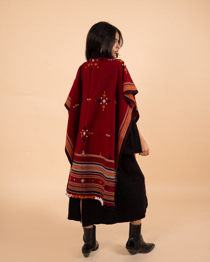 Ishtar Hand-Loomed Cape| Maroon