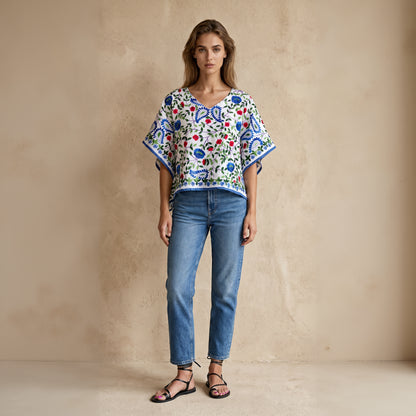 Azmiralda Hand Embroidered Top| White