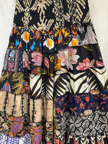 Patchwork Silk Ruffle Skirt| Black Paradise