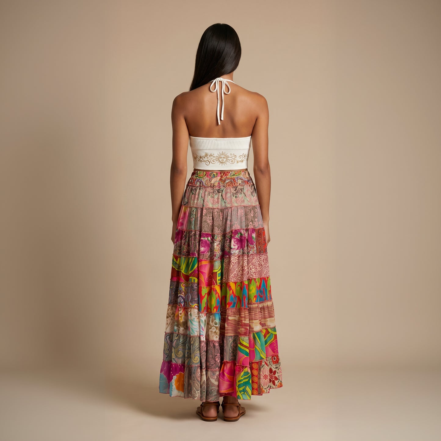 Patchwork Silk Skirt Blooms