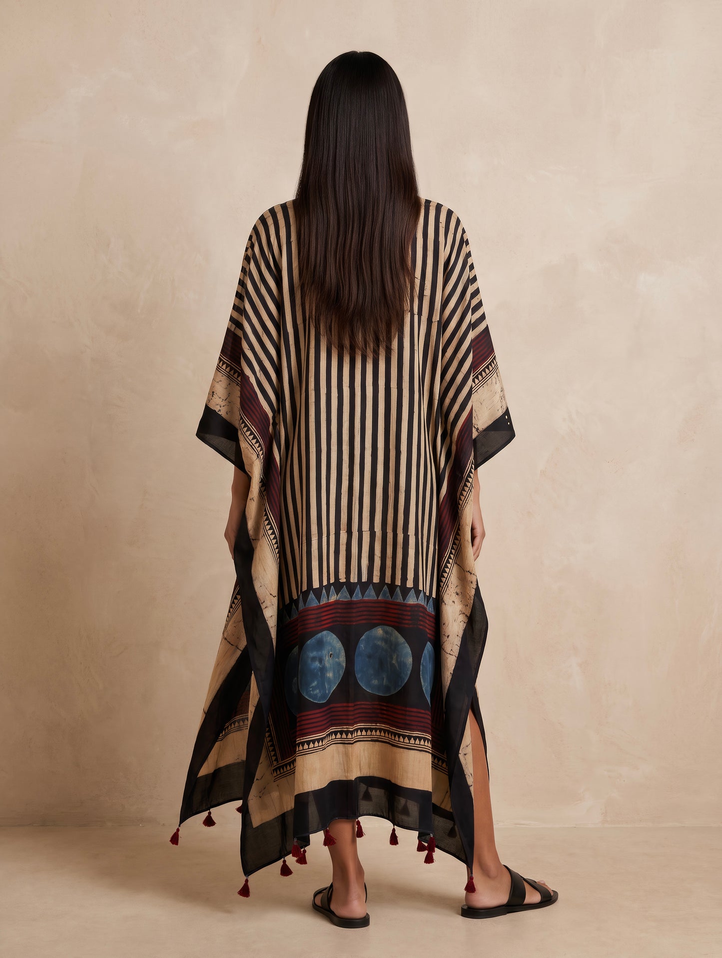 The Ajrakh Midi Silk Duster| Black