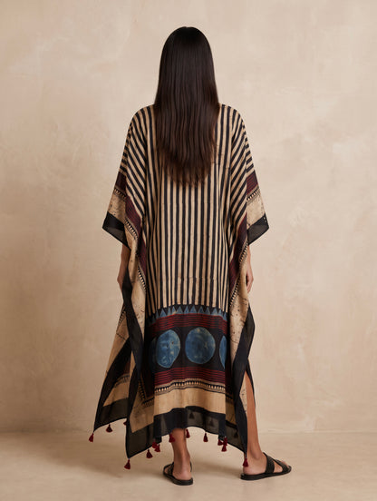 The Ajrakh Midi Silk Duster| Black
