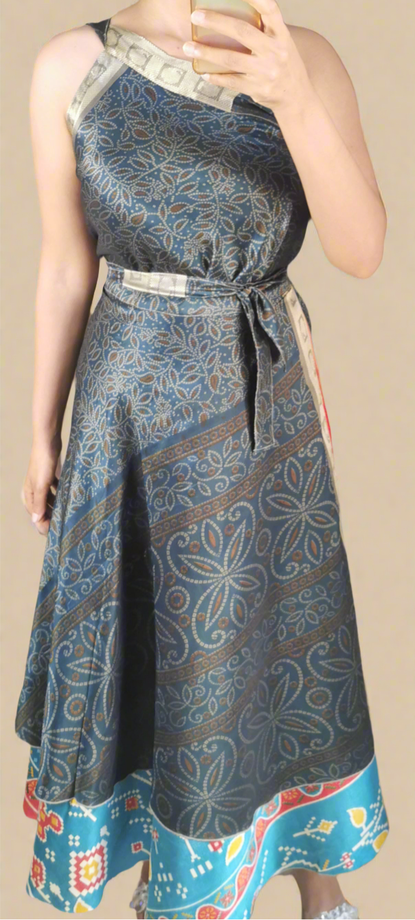 Agus Silk Double Layers Wrap Skirt