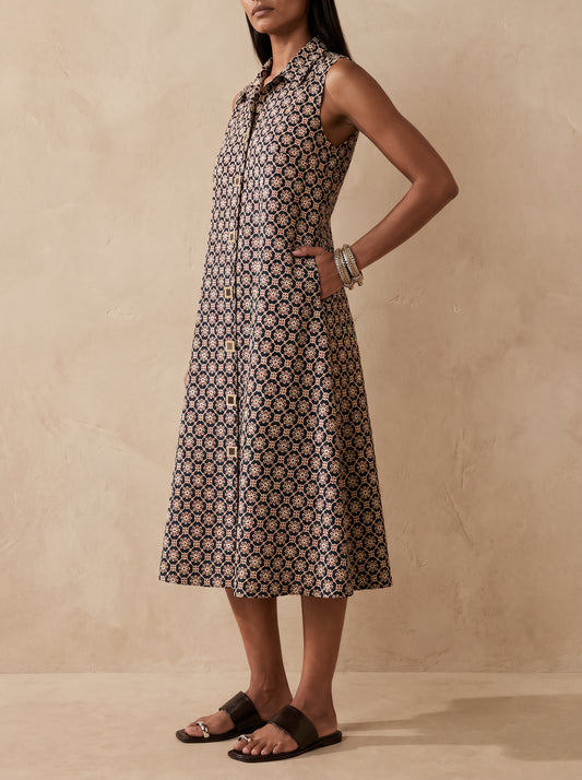 The Heritage Mirror Embroidery Dress| Black