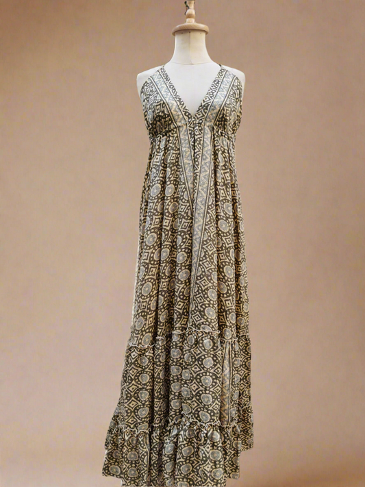 Backless Silk Dress Green Olive