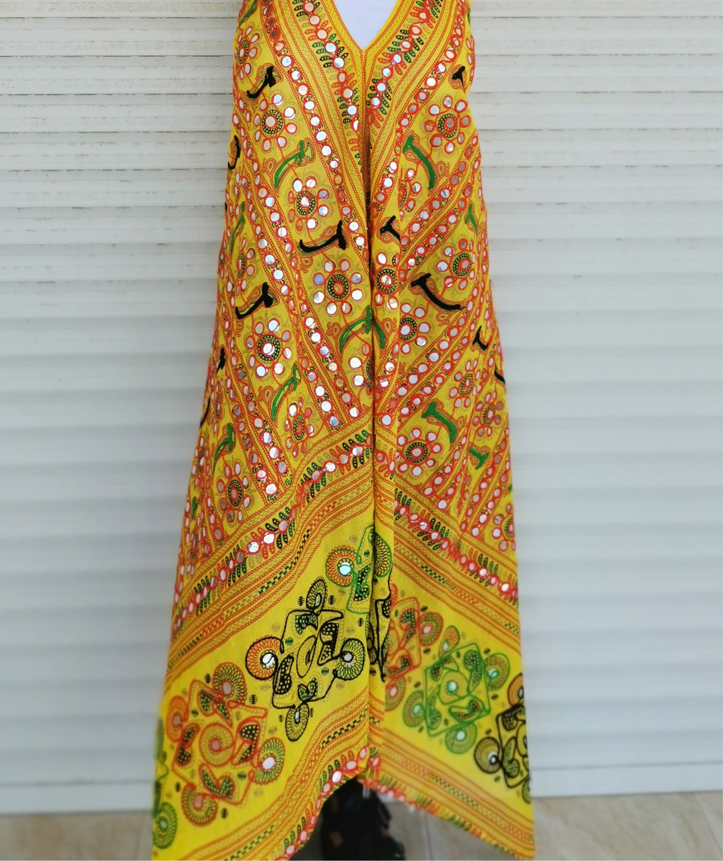 Kishori Mirror Embroidered Backless Dress in Yellow