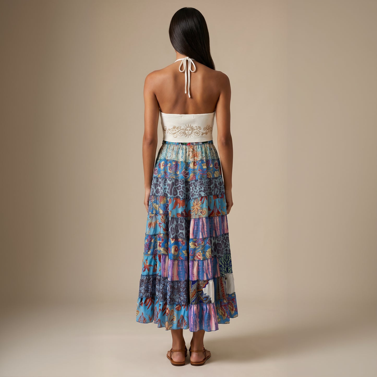 Patchwork Silk Skirt Ocean