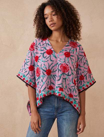 Azmiralda Hand Embroidered Crop Top| Pink