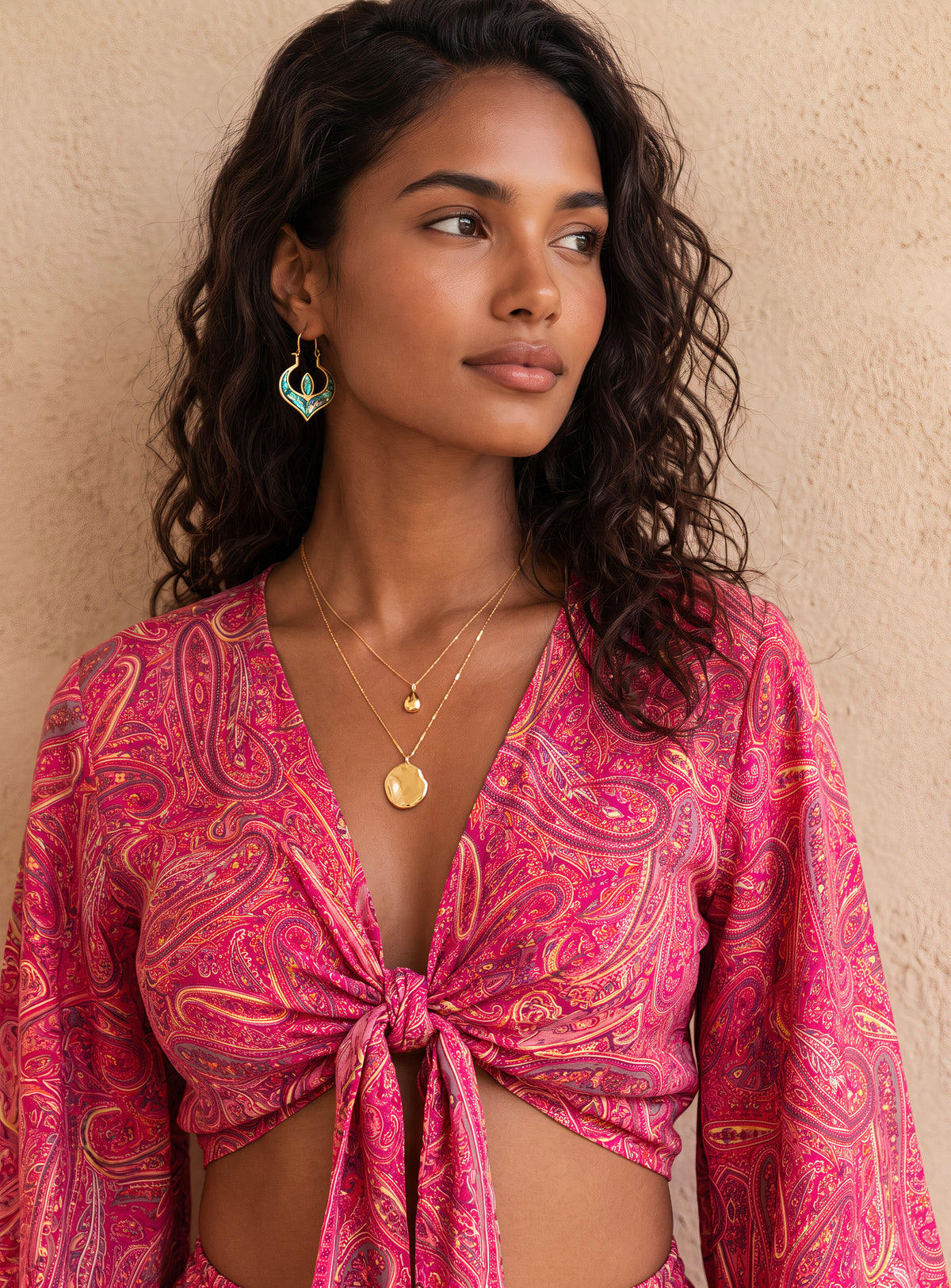 Kira Silk Cropped TOP & palazzo Set| Fuchsia