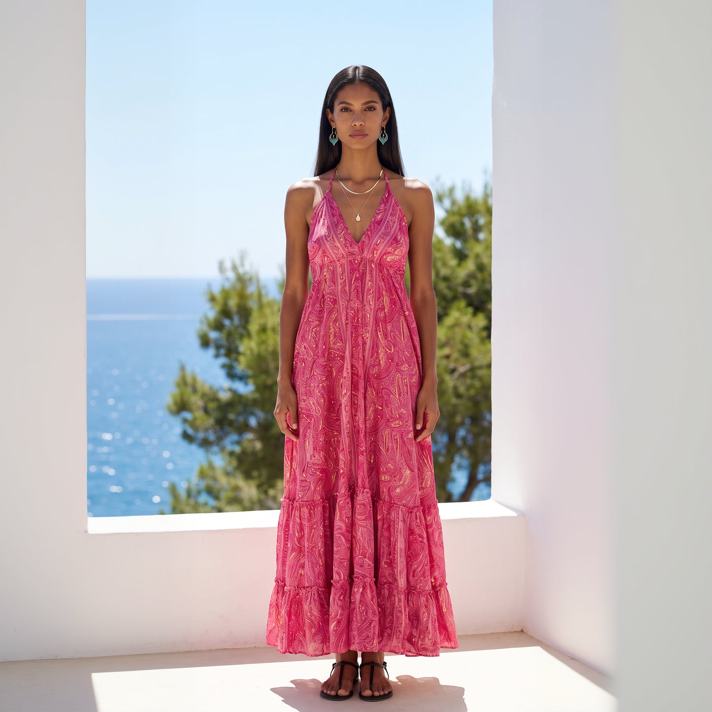 Maya Silk Backless Dress Fuchsia