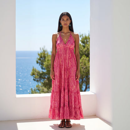 Maya Silk Backless Dress Fuchsia
