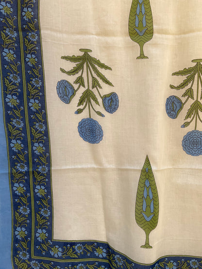 Ocean Floral Block Print Cotton Scarf & Wrap