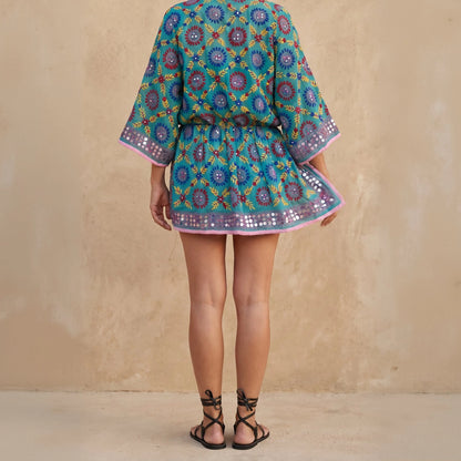 Calliope Hand Embroidered Dress| Emerald