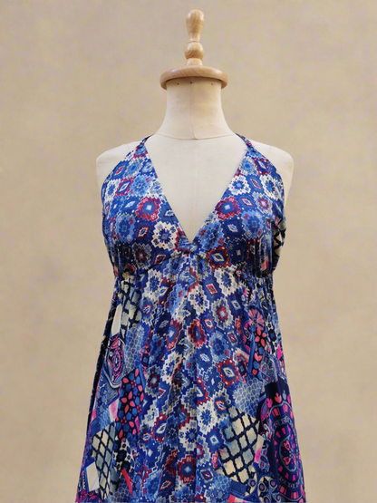 Dara Backless Silk Dress Blue
