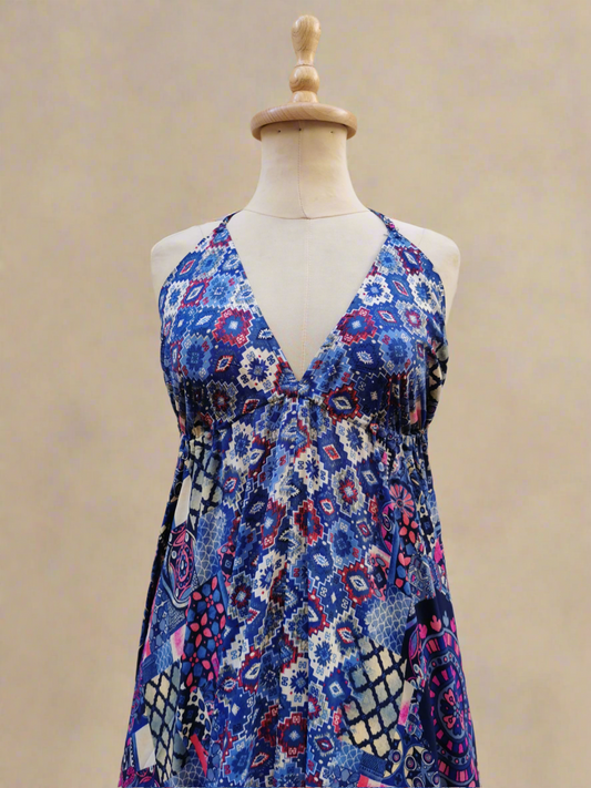 Dara Backless Silk Dress Blue