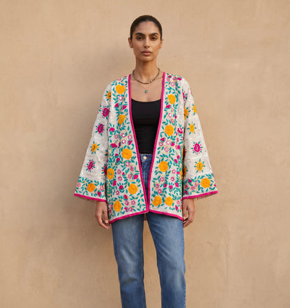 The Artisan Silk Cardigan| White