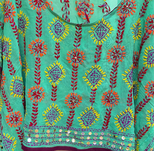 Azmiralda Hand Embroidered Top| Mint Greens