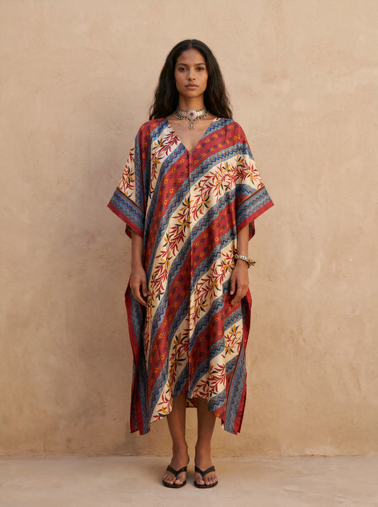 Ishtar Embroidered Silk Kaftan Dress