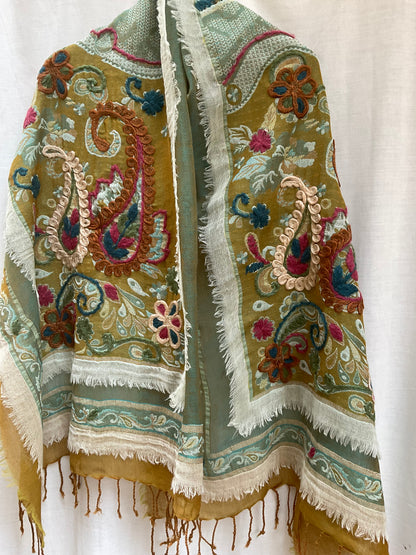 Tanvi Artisan 3 Layers Wool Scarf| Turmeric Green