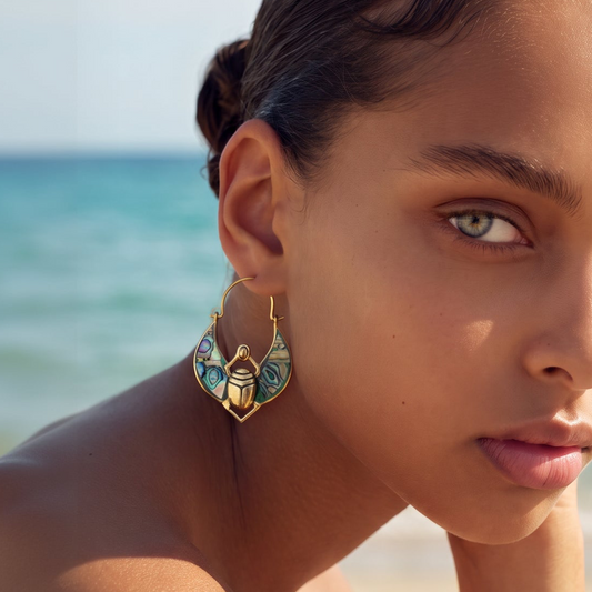 Handmade Scarab & Abalone Shell Earrings