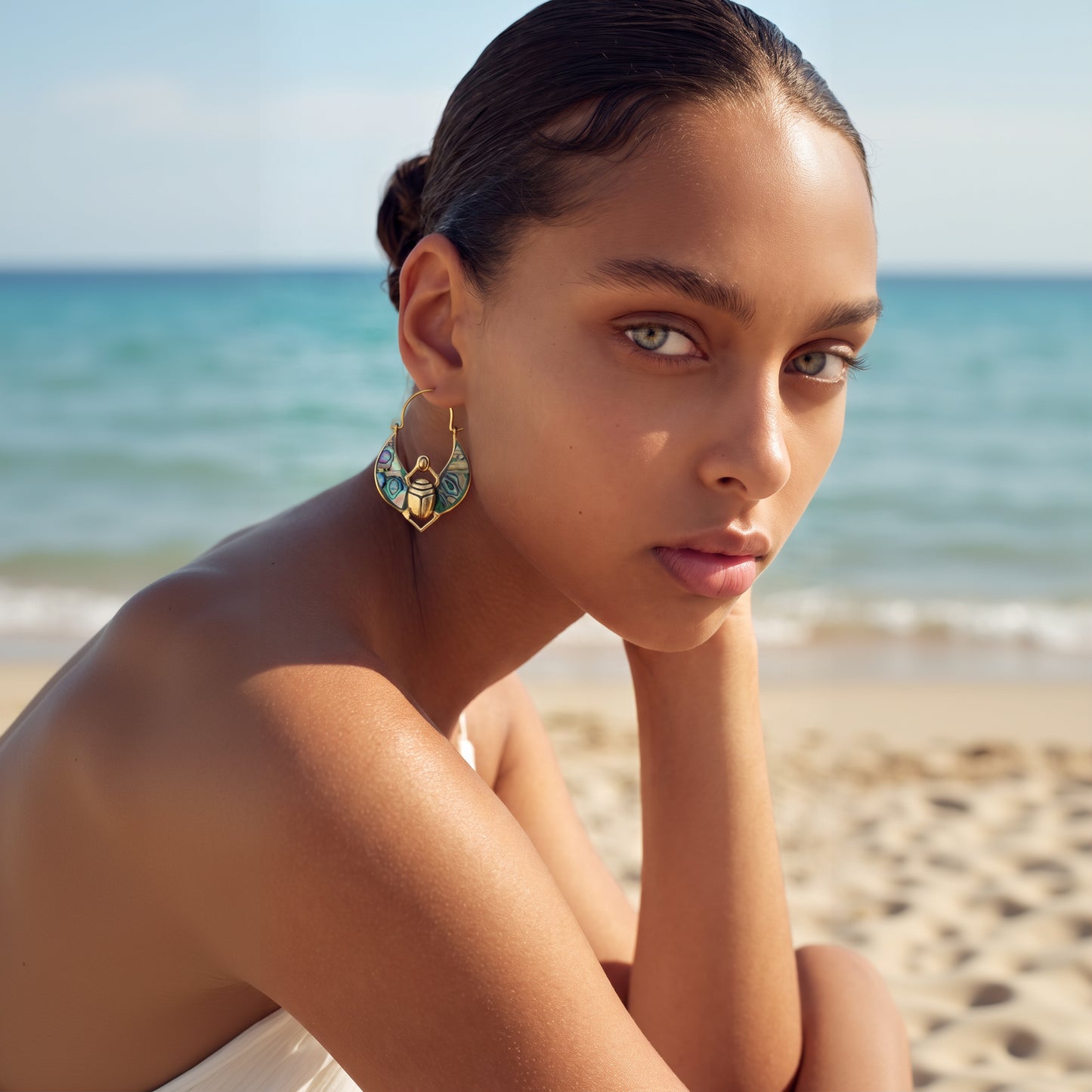 Handmade Scarab & Abalone Shell Earrings
