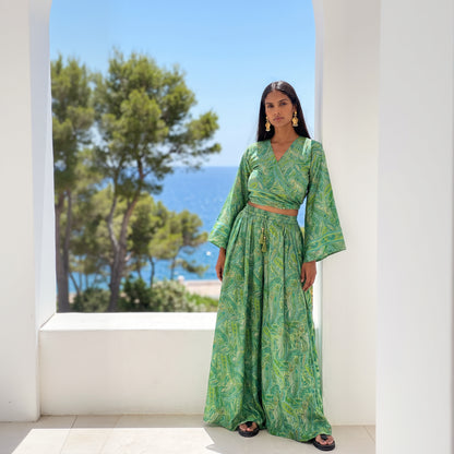 Kira Silk Pants & Top| Tropical Green
