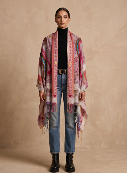 Tanvi Artisan 3 Layers Wool Scarf| Peaches