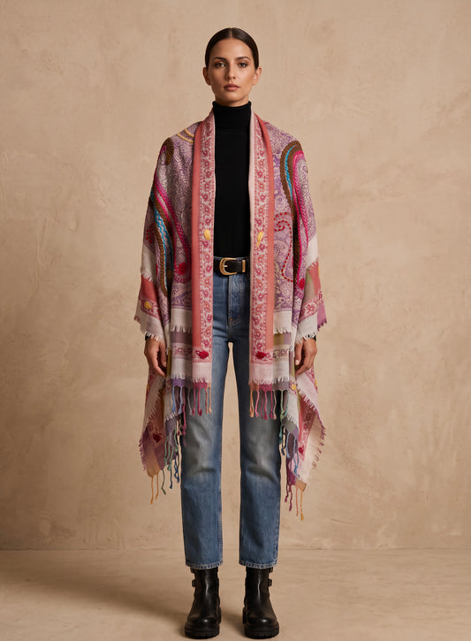 Tanvi Artisan 3 Layers Wool Scarf| Peaches