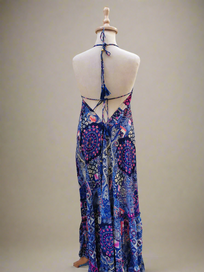Dara Backless Silk Dress Blue