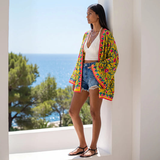The Artisan Cardigan| Pink Yellow
