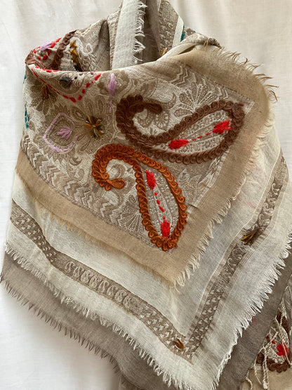 Tanvi Artisan 3 Layers Wool Scarf| Caffe Latte