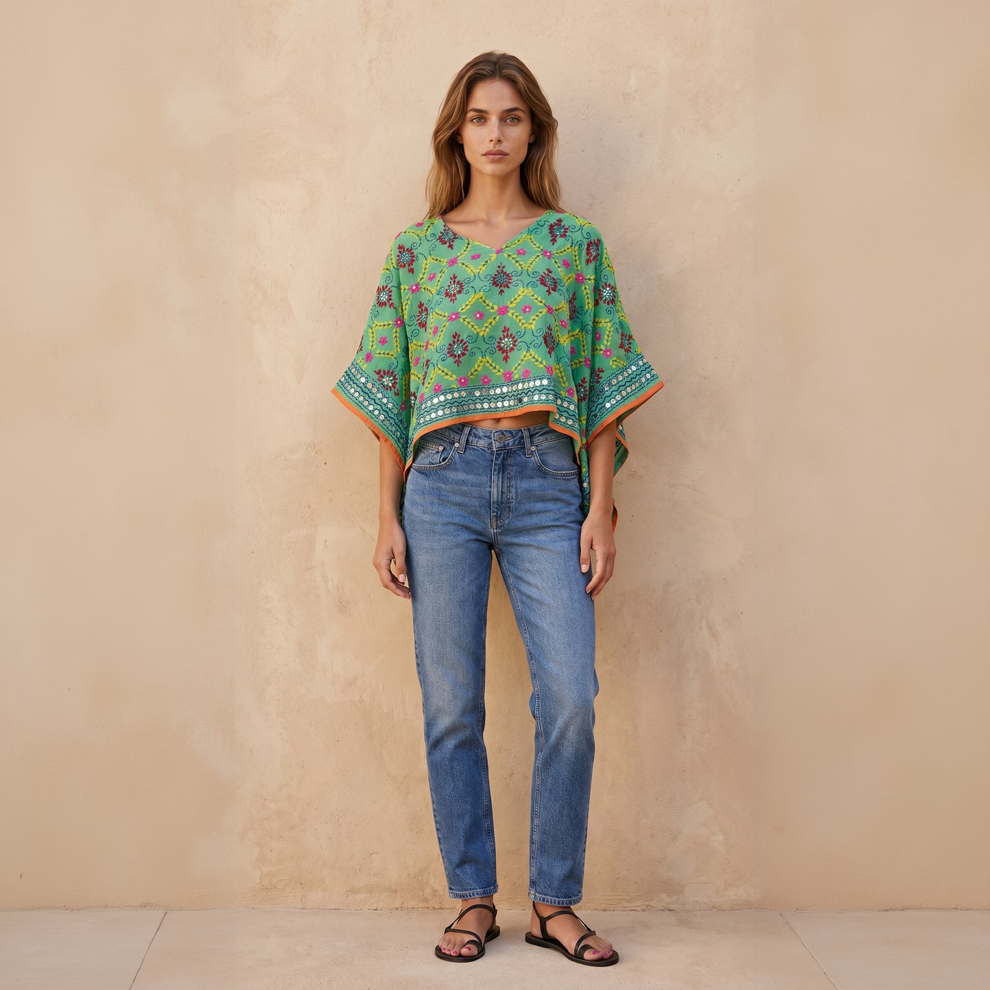 Azmiralda Hand Embroidered Top| Mint Green